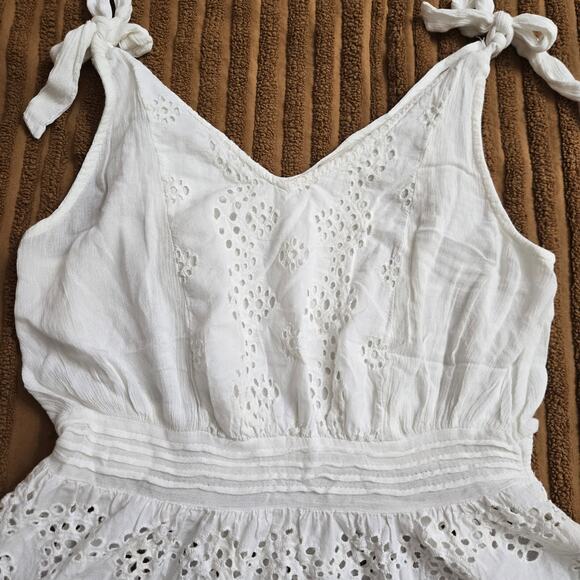 Cynthia Rowley Womens Cottagecore Boho Tie -strap Peplum White Eyelet Tank Top L - Picture 4 of 11